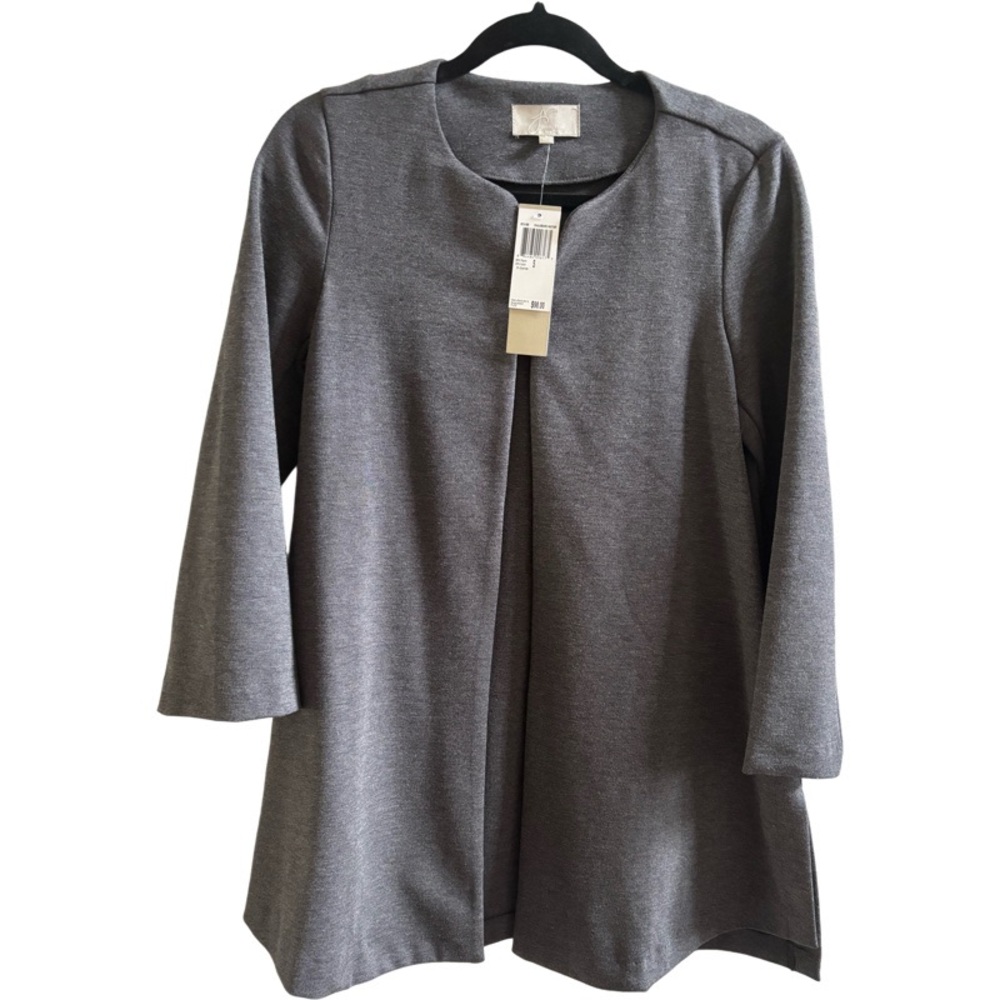 NWT Joan Vass Collection Open Front Gray Cardigan Blazer Hook and Eye Closure